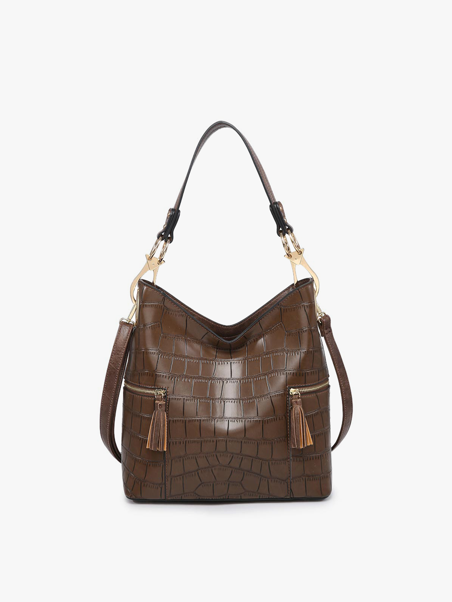 Rochelle Crocodile Print Hobo Bag: Coffee