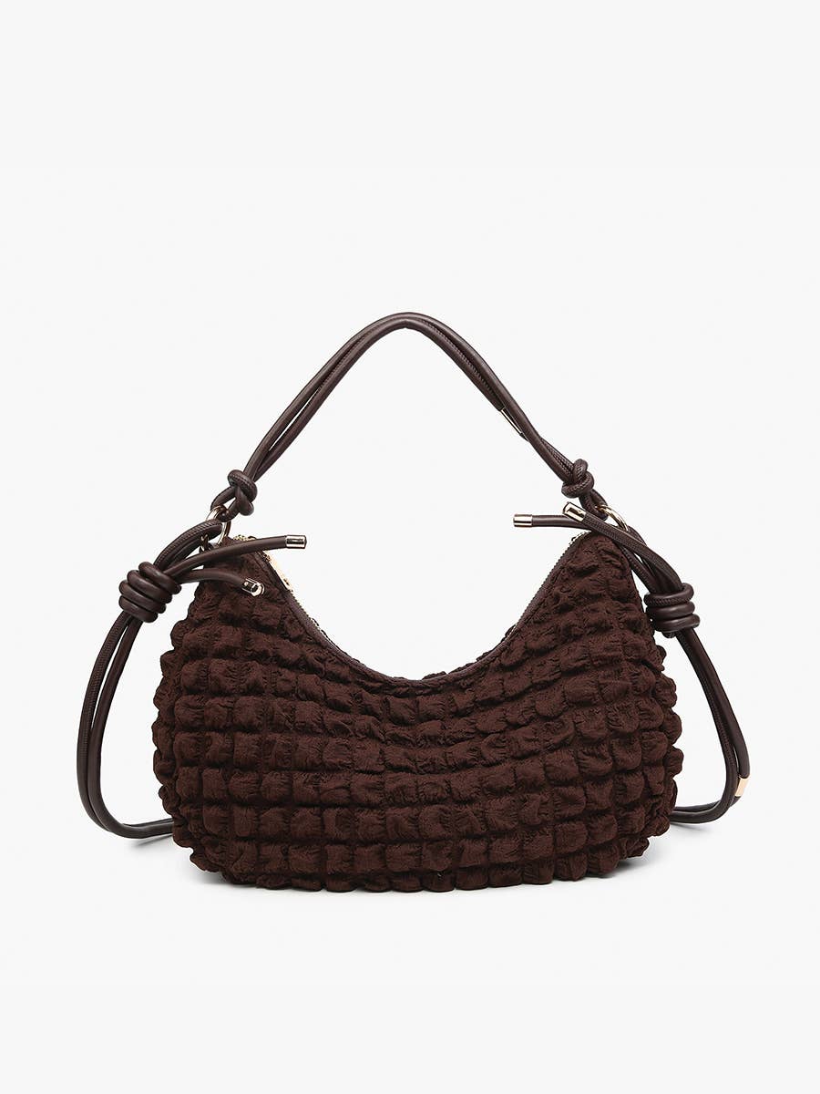 Nelly Quilted Puffy Shoulder Bag – Knotted Strap: Espresso