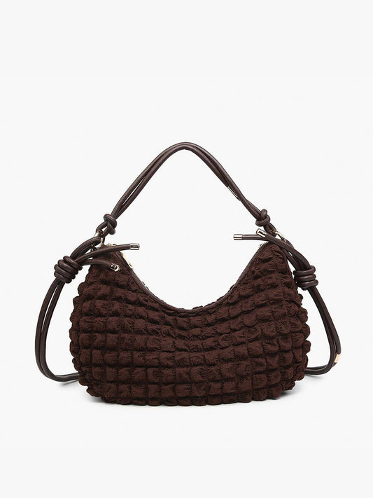 Nelly Quilted Puffy Shoulder Bag – Knotted Strap: Espresso